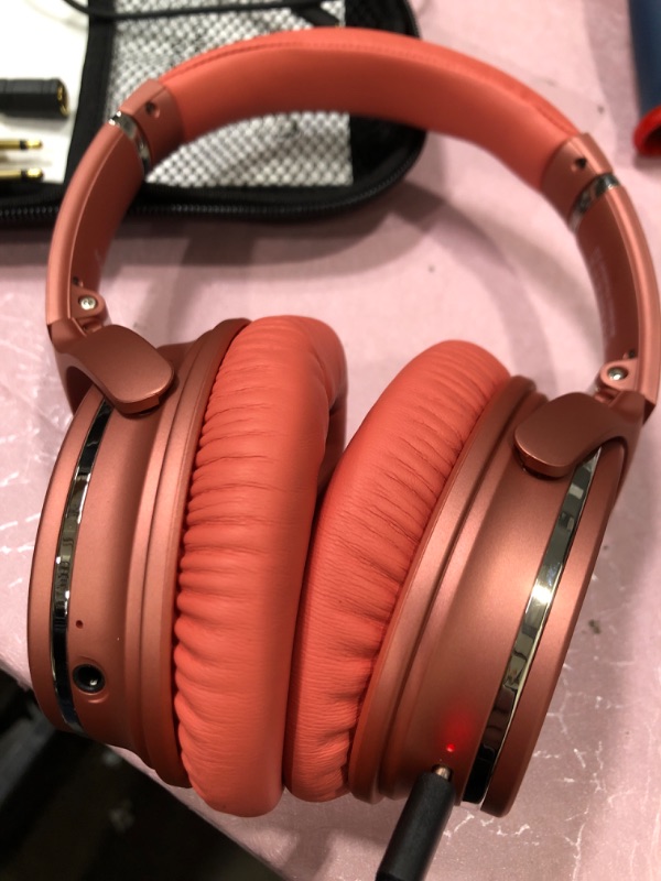 Photo 2 of Srhythm NC35 Noise Cancelling Headphones Wireless Bluetooth 5.0, Fast Charge Over-Ear Lightweight Headset with Microphones, Mega Bass 50+ Hours’ Playtime Coral Orange