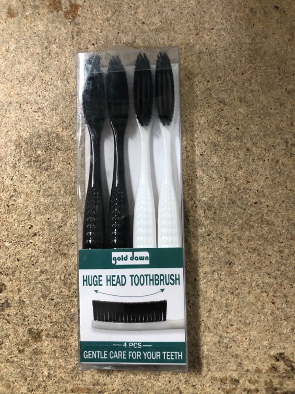 Photo 1 of GoldDawn Large Long Head Toothbrush, 4-Pack, Upgraded Hard & Firm Charcoal Bristles, Whitening Teeth, Removing Plaque, Brace, Cigarette, Coffee and Other Stains, Suitable for Daily Oral Care.