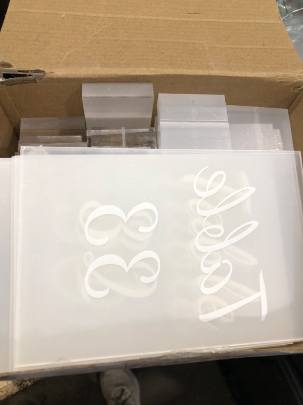 Photo 2 of 40 Pack Acrylic Wedding Table Number 1-40 Clear Wedding Table Stand with Printed Numbers Calligraphy Table Number Holders 4 x 6 Inch Acrylic Table Signs for Wedding Reception Centerpieces Decorations