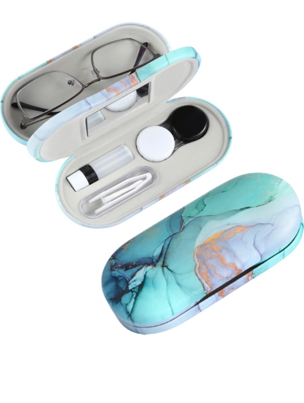 Photo 1 of AITIME Contact Lens Case, Contact Case Kit, 2 in 1 Double Sided Portable Contact Lense Case and Eyeglasses Case, with Marbling, Multifunction, Durable, Compact, Portable Storage Kit