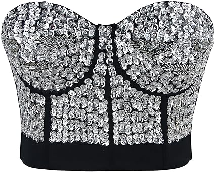 Photo 1 of Charmian Women's Burlesque Fashion Beaded Sequins Push Up Crop Top Bustier Bra XL 