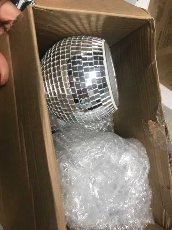 Photo 1 of 6 Pieces Disco Ball Flower Vase Mirror Disco Ball Glass Vase Disco Ball Planter Candle Holder Glass Vase Bulk for Wedding Centerpieces Bedroom Kitchen Office Decoration Birthday (Silver,3 x 4 Inch)