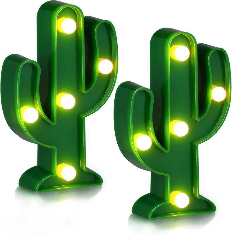 Photo 1 of 2 Pcs LED Night Light LED Cactus Light Mexican Party Decorations Cactus Decor Cinco De Mayo Decorations Cute Lamp for Table Kids' Room Bedroom Party Decoration Home (Stylish Cactus,4.72 x 2.76 Inch) Requires 2AA Batteries Each 