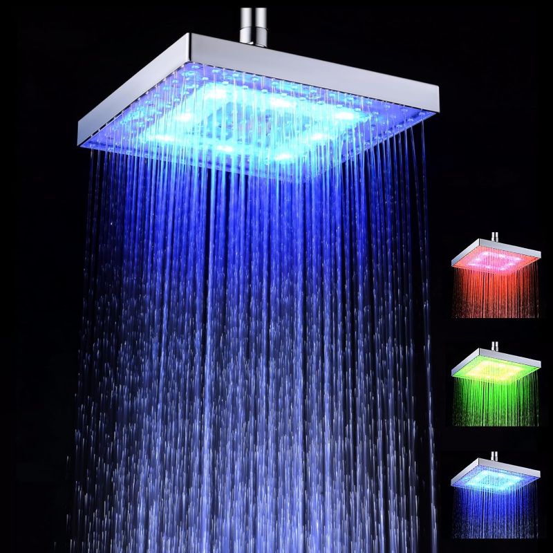 Photo 1 of  Led Shower Head Color Changing, Rainfall Shower Head, Square Shower Head 8 inch, High Flow Fixed Showerhead for Bathroom, High Pressure Shower...
