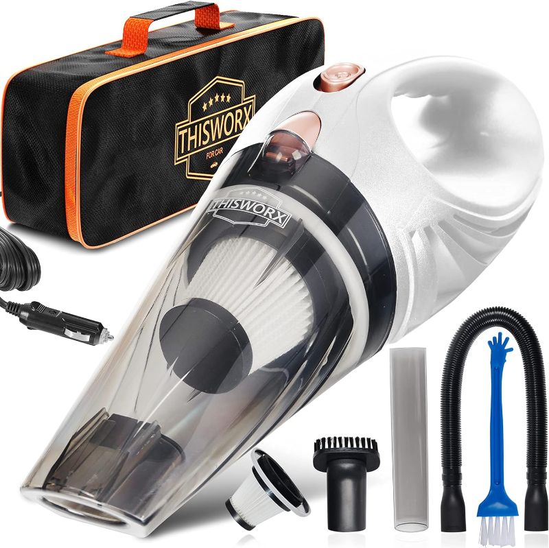 Photo 1 of 
Play Video
Click to see more videos






6 VIDEOS

ThisWorx Car Vacuum Cleaner - Car Accessories - Small 12V High Power Handheld Portable Car Vacuum w/Attachments, 16 Ft Cord & Bag - Detailing Kit Essentials for Travel, RV Camper