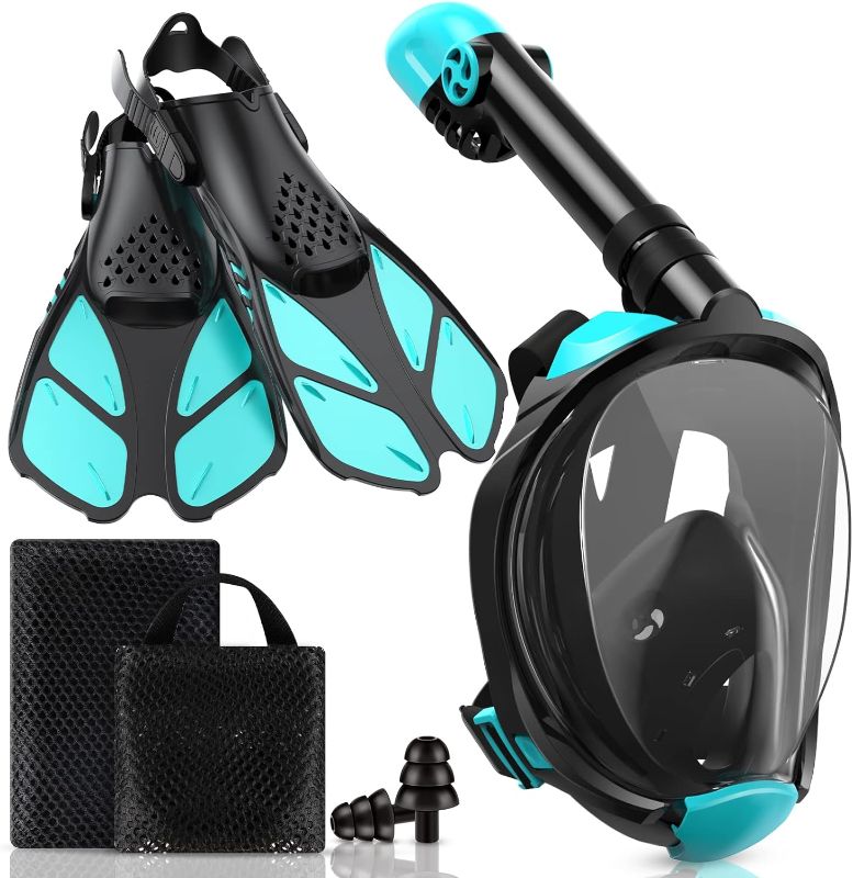 Photo 1 of  
Viginsul Mask Fins Snorkeling Gear for Adults, Full Face Snorkel Mask & Adjustable Swim Fins Snorkel Set, Panoramic View Snorkel Mask Dry Top System...