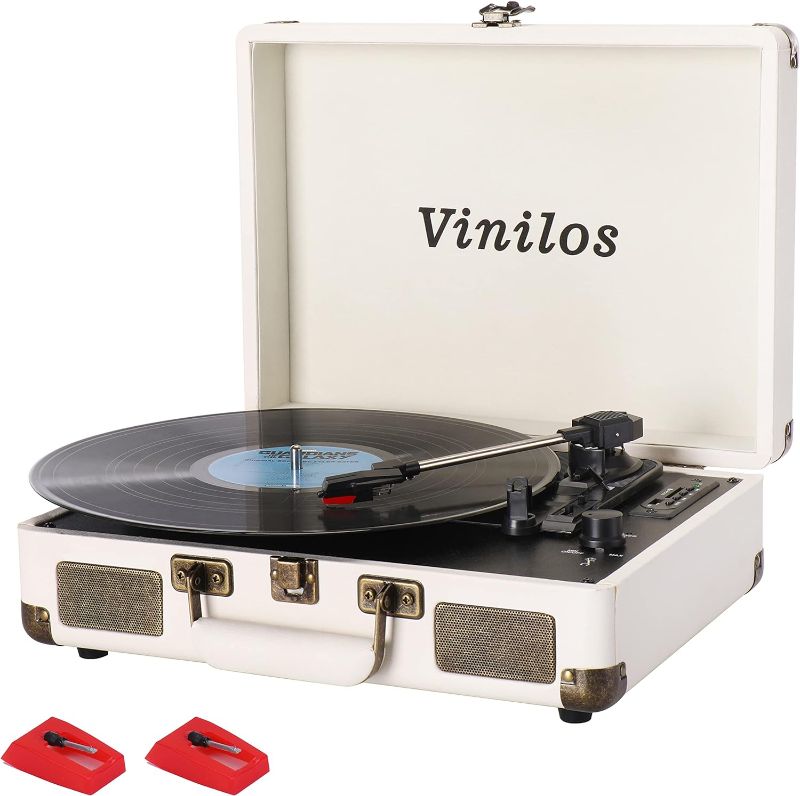 Photo 1 of Record Player for Vinyl with Built-in Speakers Bluetooth Output,3 Speed Belt-Driven Phonograph Retro Turntable Player, Portable Vintage Mini Suitcase LP Player USB Recording, Includes 2 Extra Stylus