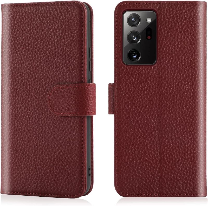 Photo 1 of OQQE for Samsung Galaxy Note 20 Ultra 5G 6.9" Wallet Case [RFID Blocking] Cowhide Genuine Leather Flip Folio Book Cover Credit Card Holder 3 Card Slot [Kickstand Function] Men Women (Wine Red)