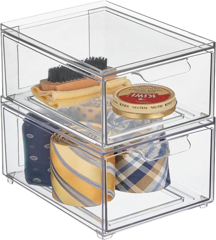 Photo 1 of 2 PACK CLEAR STACKABLE STORAGE CONTAINERS WITH PULL OUT DRAWERS