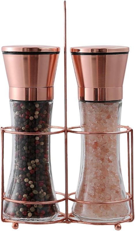 Photo 1 of **NONREFUNDABLE**FOR PARTS OR REPAIR**SEE NOTES**
bonris Copper Stainless Steel Salt and Pepper Grinder Set Manual Himalayan Pink Salt Mill|Salt and Pepper Shakers with Adjustable Coarseness and Clear Glass Body (Pack of 2) tall