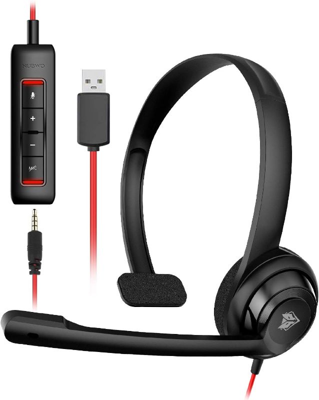 Photo 1 of NUBWO HW02 USB Headset with Microphone Noise Cancelling &in-line Control, Super Light, Ultra Comfort Computer Headset for Laptop pc, On-Ear Wired Office Call Center Headset for Boom Skype Webinars
