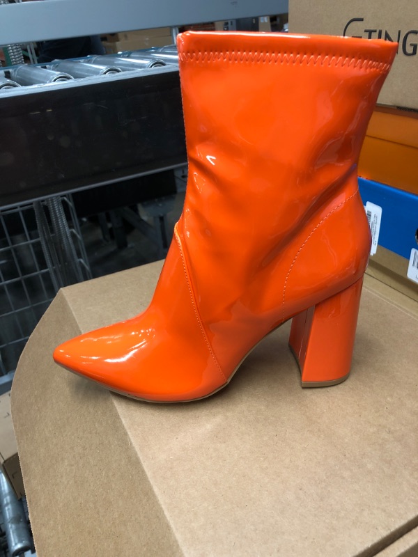 Photo 1 of womens pointed toe zip chunky  heels ankle boots orange 8.5