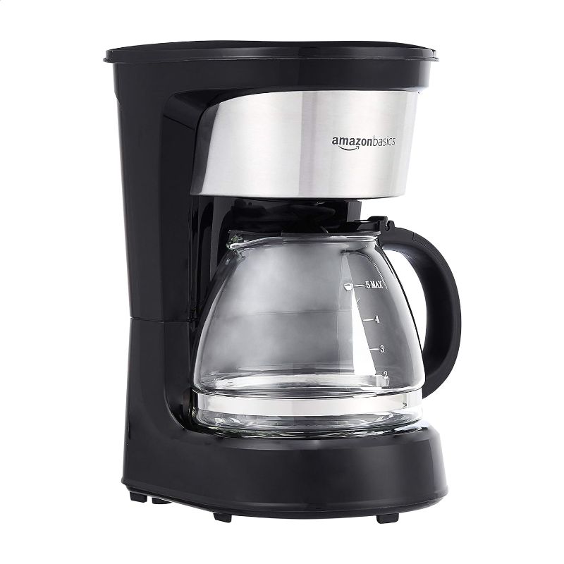 Photo 1 of Amazon Basics 5 Cup Coffee Maker with Reusable Filter, Black and Stainless Steel
