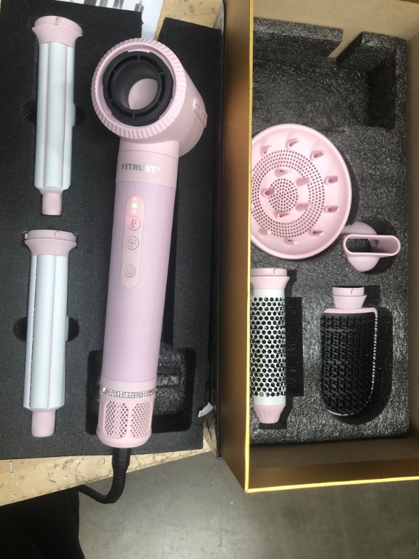 Photo 2 of 7 in 1 Hot Air Brush 110000 RPM Hair Dryer Brush, High-Speed Blow Dryer Brush with Diffuser, Negative Ionic Hair Styler Hair Dryer with Air Curling Wand,Curling Iron Brush, Hair Straightener Brush