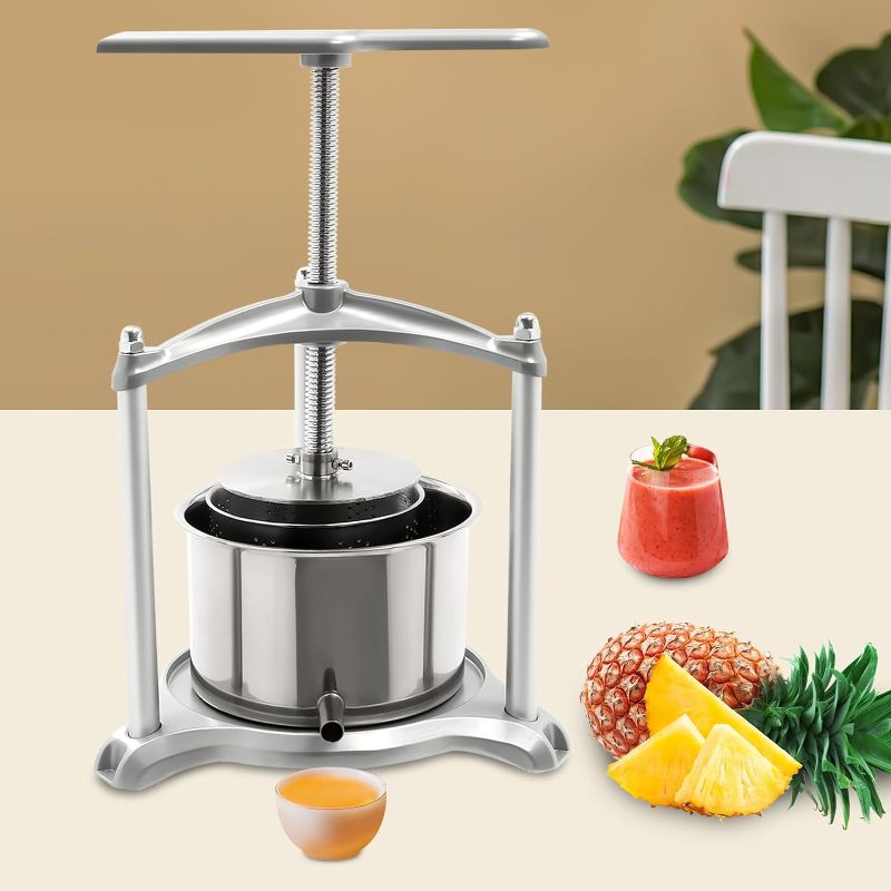 Photo 1 of 0.8 Gal Fruit Press, Manual Wine Press with Silicone Hose Tube & Filter Bag, Wine Juicer, Fruit Press Machine for Honey, Fruits, Vegetables Cheese, Olive Oil, High Juice Yield
