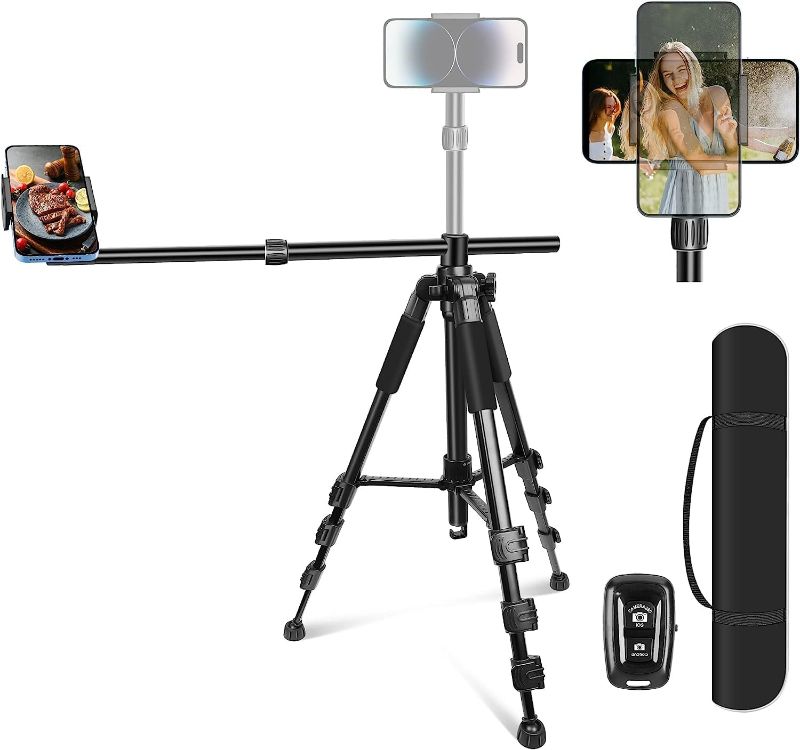 Photo 1 of **MISSING REMOTE CONTROL**
Elitehood iPhone Tripod for Overhead Video Recording [Heavy Duty & Ultra-Stable], 25in Horizontal Long Extendable Boom, 360° Rotation iPhone Tripod Stand with Remote, Vertical 71" Tall Phone Tripod
