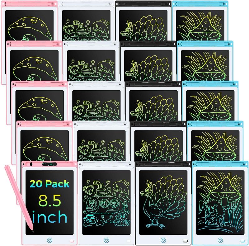 Photo 1 of **some panels are damaged&=**
20 Pack LCD Writing Board for Kids, 8.5 Inches Doodle Board Colorful Reusable Scribbler Board Screen Drawing Pad Erasable Painting Pads Educational Toy for 3-8 Years (Light Blue, Black, Pink, White)

