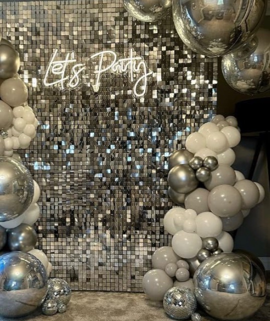 Photo 1 of **PANELS ONLY!**
Silver Shimmer Wall Backdrop Panels - 18 Pcs Square Sequin Wall Panels Shimmer Backdrop, Wall Decor for Birthday, Anniversary Wedding Engagement Decoration (Silver