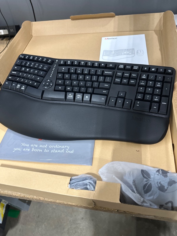 Photo 2 of MEETION Ergonomic Wireless Keyboard and Mouse, Ergo Keyboard with Vertical Mouse, Split Keyboard with Cushioned Wrist, Palm Rest, Natural Typing, Rechargeable, Full Size, Windows/Mac/Computer/Laptop