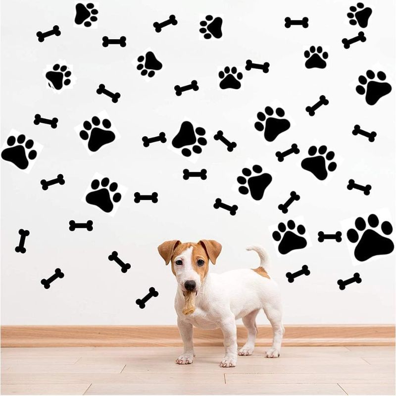 Photo 1 of  Dog Paw Print Stickers and 36 Pcs Dog Bones Stickers, Dog Decorations Wall Floor Windows Decal Stickers for Kids...
