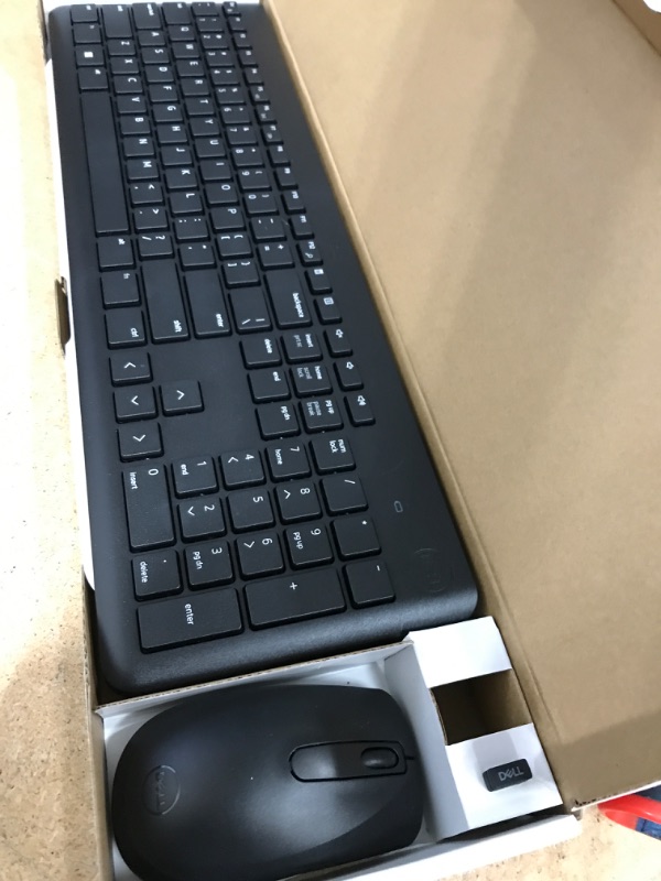 Photo 2 of Dell Wireless Keyboard and Mouse - KM3322W, Wireless - 2.4GHz, Optical LED Sensor, Mechanical Scroll, Anti-Fade Plunger Keys, 6 Multimedia Keys, Tilt Leg - Black