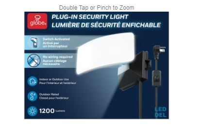 Photo 1 of ***Powers on*** Globe 1200-Lumen 10.5-Watt Black Plug-in LED Outdoor Floodlight
