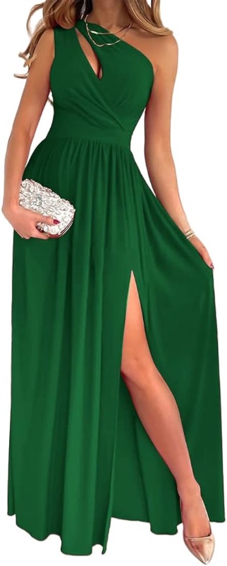 Photo 1 of LYANER Women's One Shoulder High Split Cutout Sleeveless Elegant Sexy Cocktail Maxi Dress