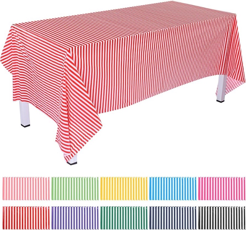 Photo 1 of 40 Pack Striped Tablecloths Bulk 54 x 108 Inches Disposable Plastic Table Covers Rectangle Waterproof Colorful Stripe Table Cloth Covers for Picnic Barbecue Birthday Party Decorations, 10 Colors