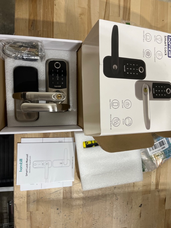 Photo 1 of Fingerprint Smart Door Lock with Handle - Hornbill Keyless Entry Door Lock with Lever - Smart Electronic Digital Front Door Keypad - Auto Lock Code App Fob Alexa for Apartment Office - Silver