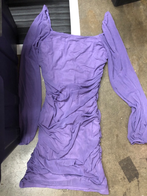 Photo 1 of purple large ruched long sleeve dress