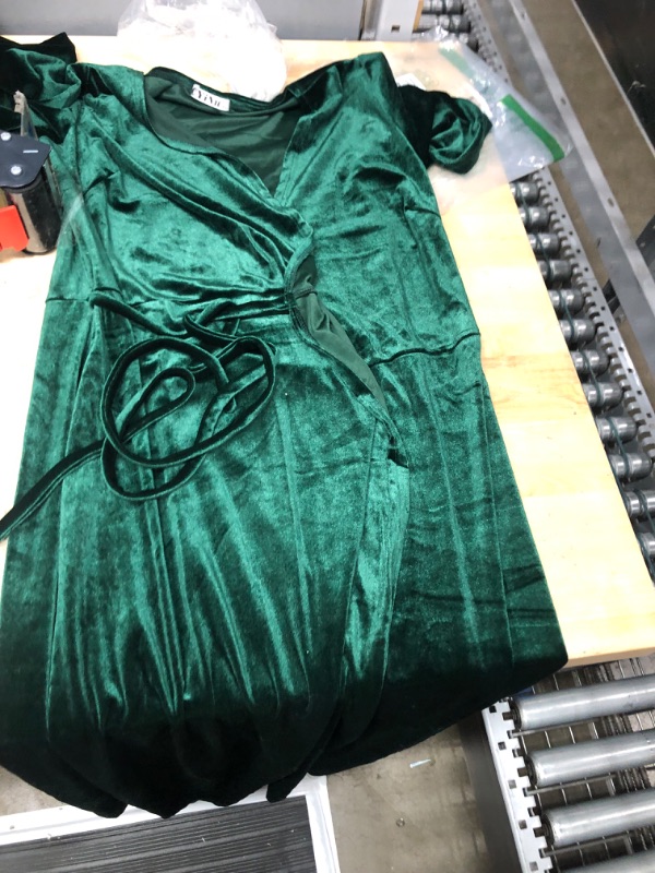 Photo 1 of DARK GREEN VELVET XL SHORT SLEEVE WRAP AROUND DRESS