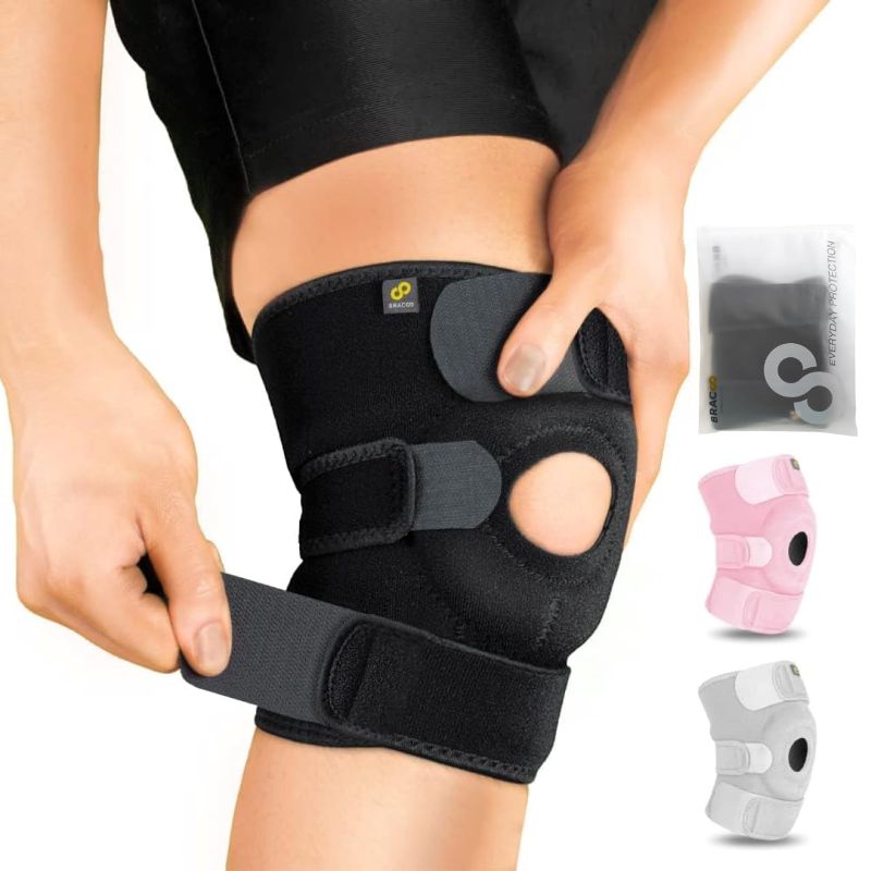 Photo 1 of Bracoo Adjustable Compression Knee Patellar Pad Tendon Support Sleeve Brace for Men Women - Arthritis Pain, Injury Recovery, Running, Workout, KS10 (Black)
