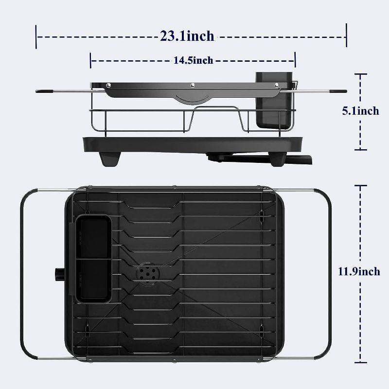 Photo 2 of Kitsure Dish Drying Rack in Sink - Dual-Use Dish Rack for Countertops & Sinks, Stainless Steel Dish Rack for Kitchen Counter, Over The Sink Kitchen Drying Rack with a Draindboard & Utensil Holder Black