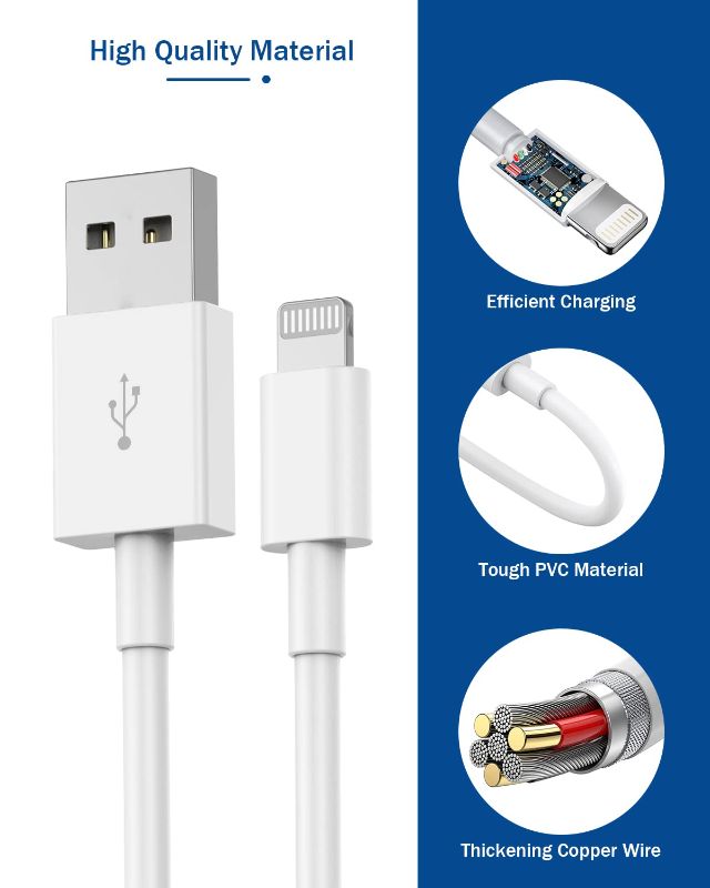 Photo 1 of 2 PACK 6Ft Phone Charger Cable, [MFi Certified] Lightning Cable to USB iPhone Charger Cord Fast Charging&Syncing for iPhone 14/13/12/11Pro Max/11Pro/11/XS/Max/XR/X/8/8P/7 White