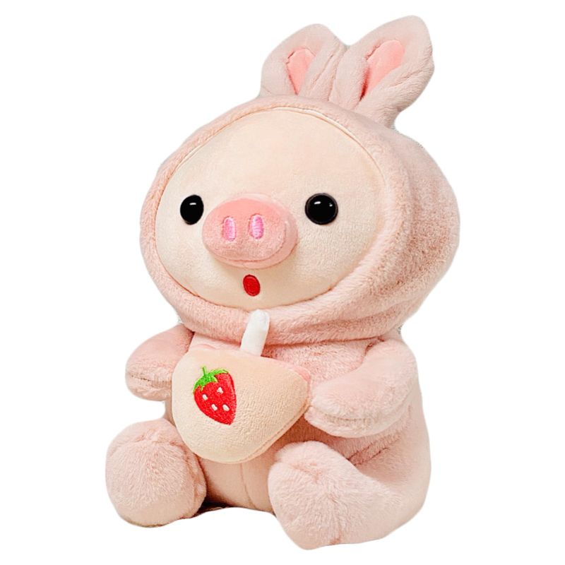 Photo 1 of Awcvire Cute Boba Pig Plush Doll, Adorable Piggy Bedtime Buddy 9.8" Plush Toy, Soft Stuffed Animal Plushies(Pink Bunny)