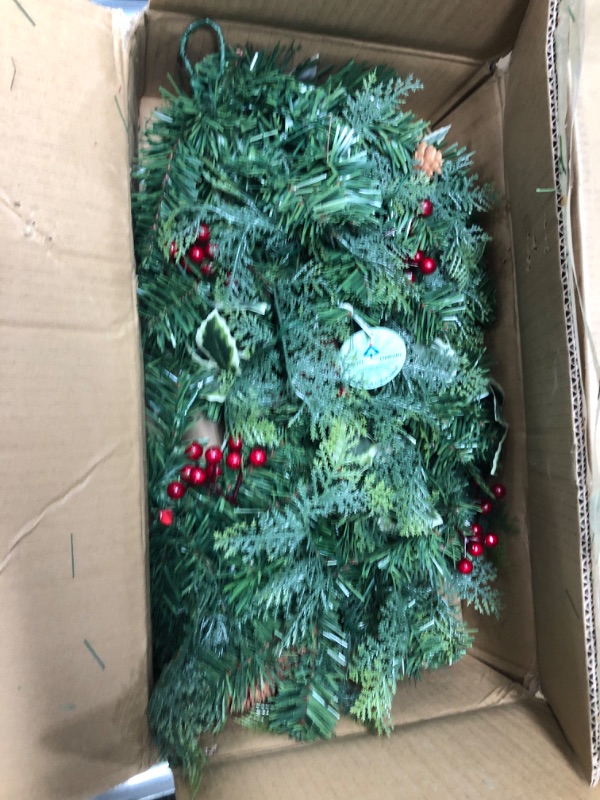 Photo 2 of National Tree Company First Traditions Pre-Lit Artificial Holly Swag with Red Berries and Pinecones, Warm White LED Lights, Battery Operated, 2.5 ft