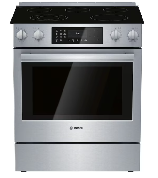 Photo 1 of Bosch 800 Series 30-in Glass Top 5 Elements 4.6-cu ft Self-Cleaning Convection Oven Slide-in Electric Range (Stainless Steel)