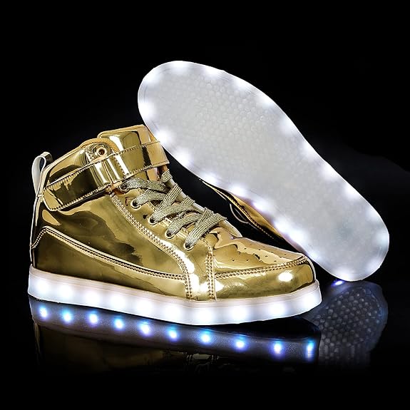 Photo 1 of IGxx LED Light Up Shoes Light for Men High Top LED Sneakers USB Recharging Shoes Women Glowing Luminous Flashing Shoes LED Kids 11.5 Women/5 Men Gold