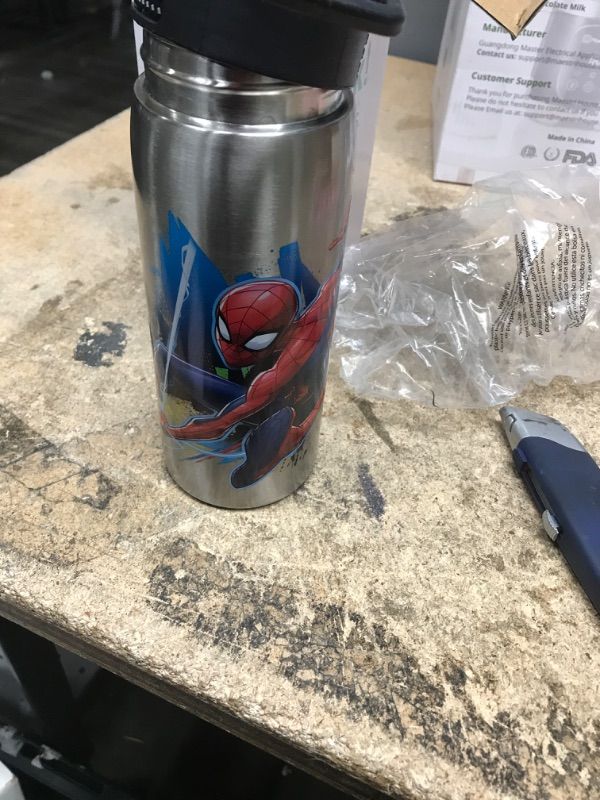 Photo 2 of Zak Designs 27oz Marvel 18/8 Single Wall Stainless Steel Water Bottle with Flip-up Straw and Locking Spout Cover, Durable Cup for Sports or Travel (27oz, Spider-Man) 27oz Spider-Man Water Bottle