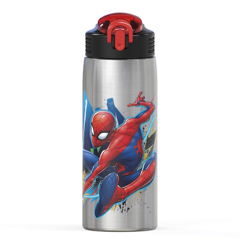 Photo 1 of Zak Designs 27oz Marvel 18/8 Single Wall Stainless Steel Water Bottle with Flip-up Straw and Locking Spout Cover, Durable Cup for Sports or Travel (27oz, Spider-Man) 27oz Spider-Man Water Bottle