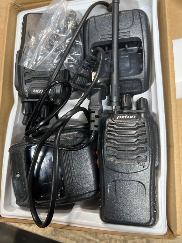 Photo 2 of pxton Walkie Talkies Rechargeable Long Range Two-Way Radios with Earpieces,2-Way Radios UHF Handheld Transceiver Walky Talky with Flashlight Li-ion Battery and Charger?2 Pack?