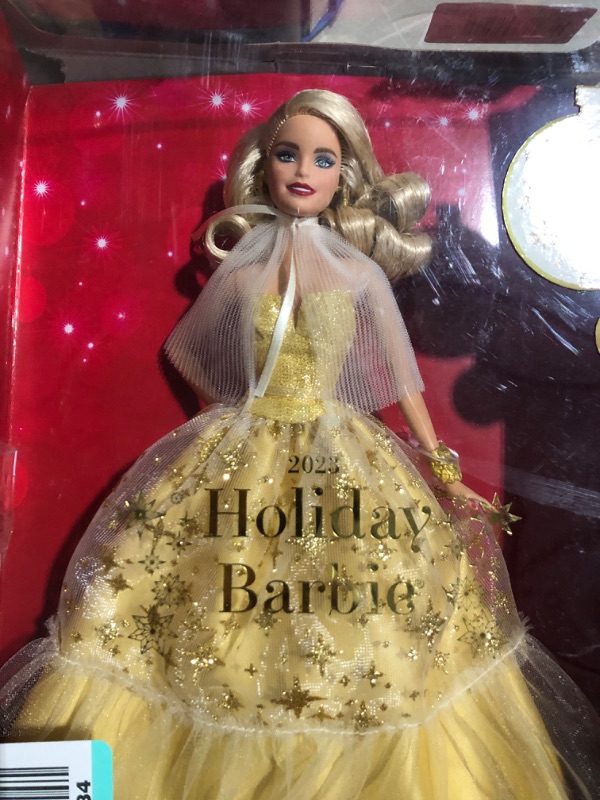 Photo 3 of Barbie 2023 Holiday Barbie Doll, Seasonal Collector Gift, Barbie Signature, Golden Gown and Displayable Packaging, Blonde Hair