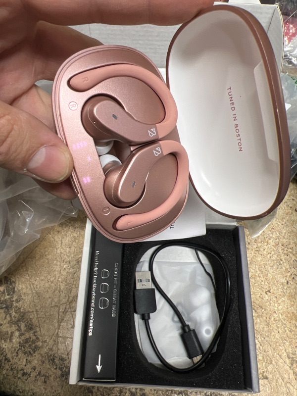 Photo 2 of Runner 40- Wireless Earbuds for Small Ears Women. Running Bluetooth Earbuds Pink Wireless Earbuds for Small Ear Canals with EarHooks, Over the Ear Earbuds Wrap Around Ear Buds for Small Ears Women Runner 40 Rose Gold