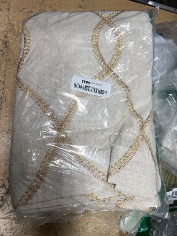 Photo 2 of ***SEE NOTE*** Linen Curtains for Living Room Gold Diamond Embroidered Curtains Geometric Patterned Window Drapes Flax Window Treatment Set for Bedroom Grommet Curtains 84 Inches Long 2 Panels 84“L *Grommet| Gold on Linen