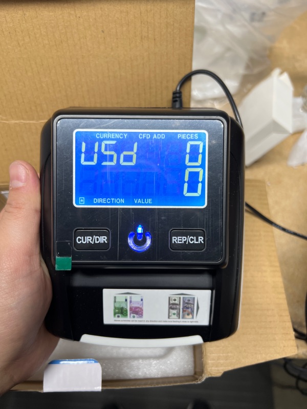 Photo 1 of WINB Portable Counterfeit Bill Detector Machine, Automatic 4-Way Direction USD & Euro Value Counting, Swift Counterfeit Money Detector UV/IR/MG for Small Businesses Detector 1
