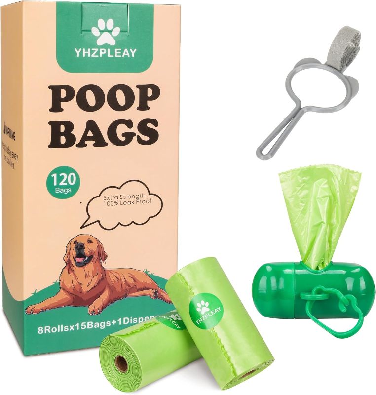 Photo 1 of 12x12in, Large dog poop bags, Guaranteed Leak Proof dog poop bags rolls, Cat Waste Bags with Dispenser and Clip(120 bags)