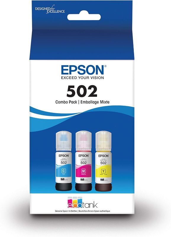 Photo 1 of EPSON T502 EcoTank Ink Ultra-high Capacity Bottle Color Combo Pack (T502520-S) for select Epson EcoTank Printers Color combo pack Bottle