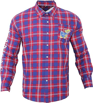 Photo 1 of FOCO Men's NCAA College Team Logo Long Sleeve Flannel Shirt Kansas Jayhawks 9-2462 Team Color LARGE