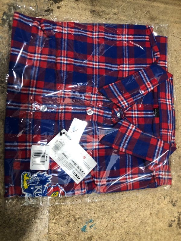 Photo 1 of FOCO Men's NCAA College Team Logo Long Sleeve Flannel Shirt Kansas Jayhawks 9-2462 Team Color LARGE