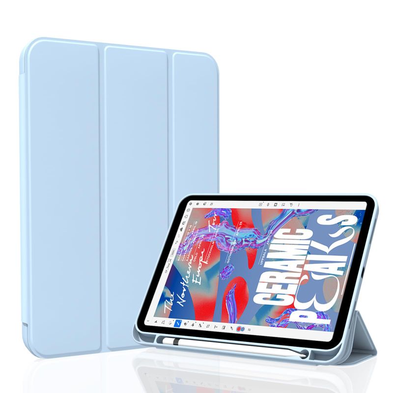 Photo 1 of 2 PACK Divufus Case for iPad 10th Generation 2022, Trifold Stand Lightweight Soft TPU Cover [Support Touch ID] [Auto Sleep/Wake] Smart Case with Pencil Holder for iPad 10.9 inch 10th Gen - Light Blue Lingt Blue